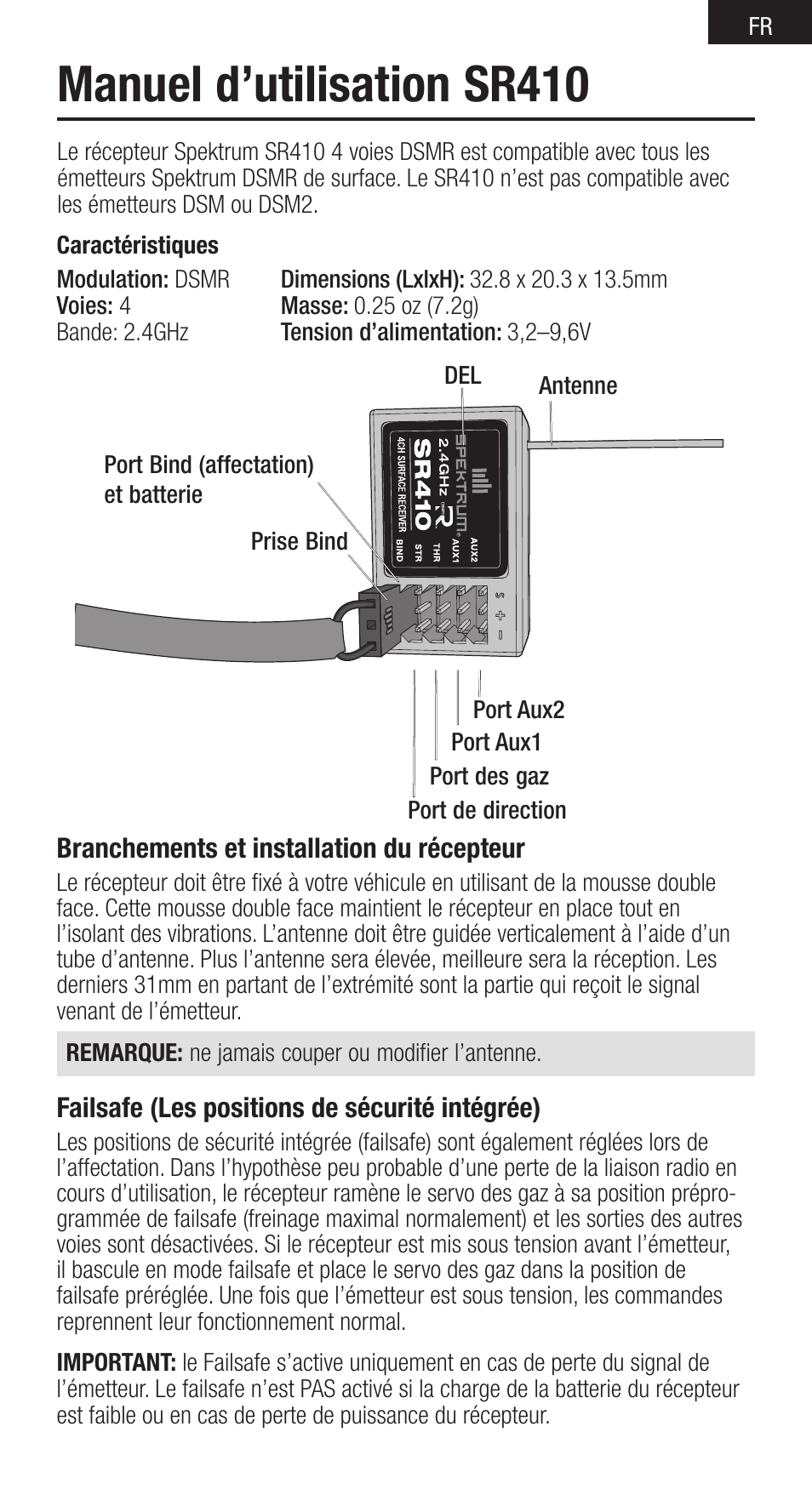 Manuel d’utilisation sr410 | Spektrum SPMSR410 User Manual | Page 19 / 34