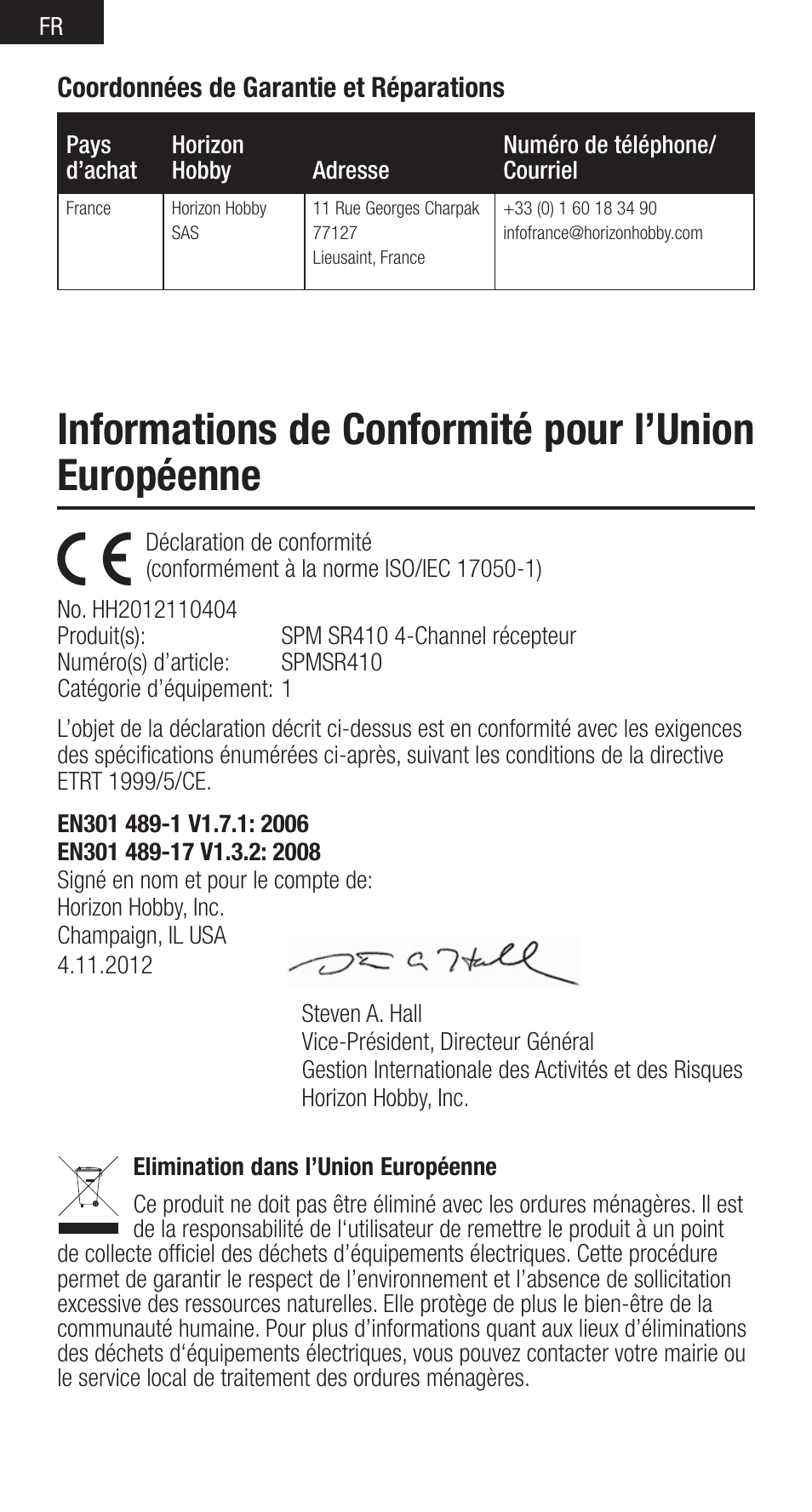 Informations de conformité pour l’union européenne | Spektrum SPMSR410 User Manual | Page 24 / 34