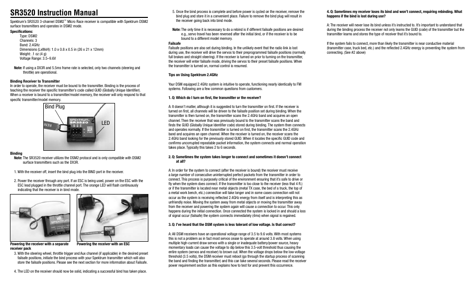 Spektrum SPMSR3520 User Manual | 2 pages