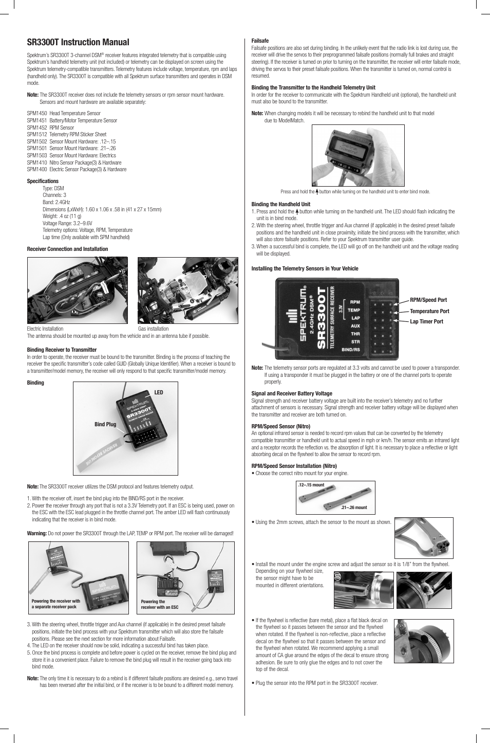 Spektrum SPMSR3300T User Manual | 2 pages