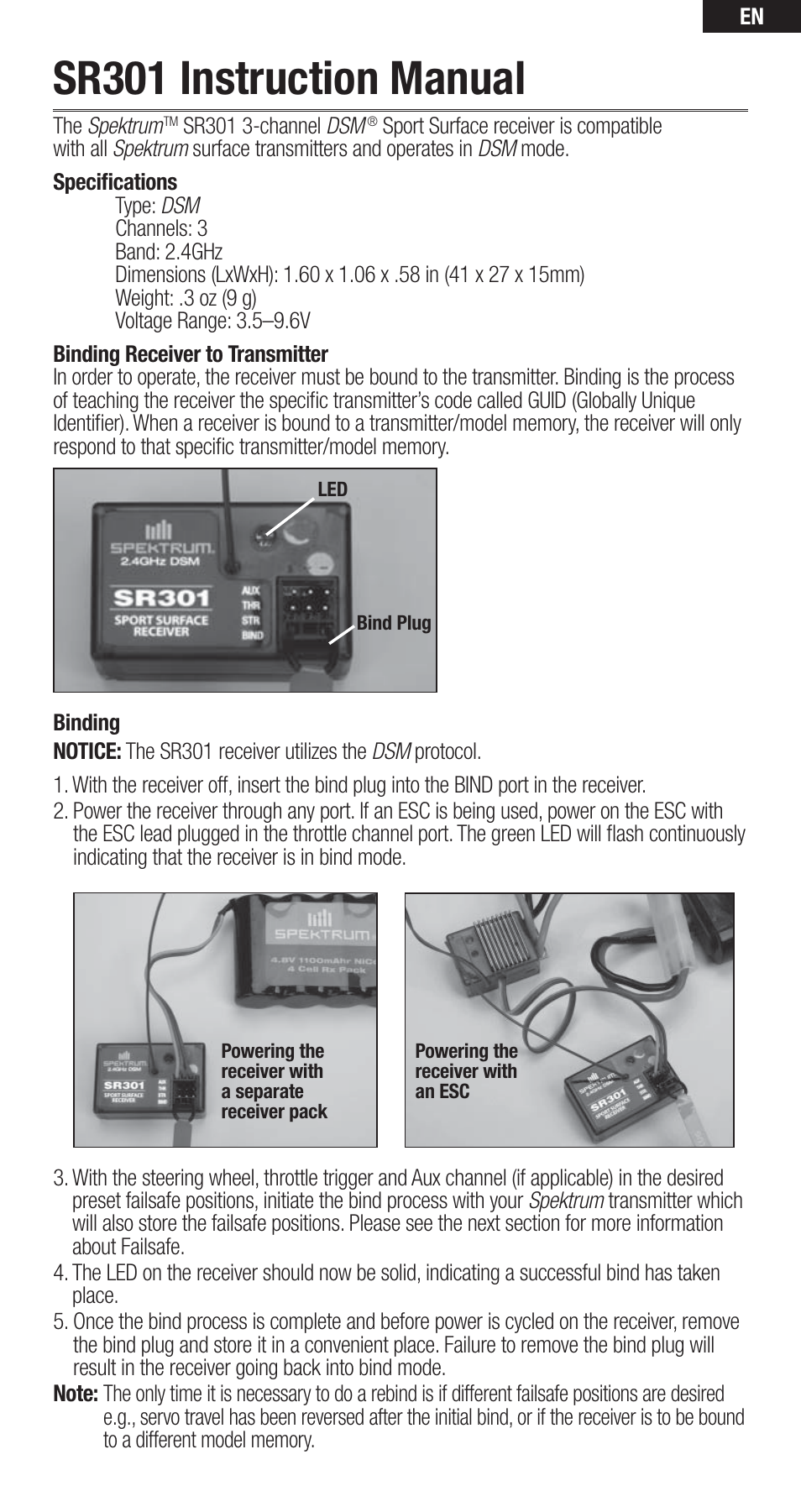 Sr301 instruction manual | Spektrum SPMSR301 User Manual | Page 3 / 8