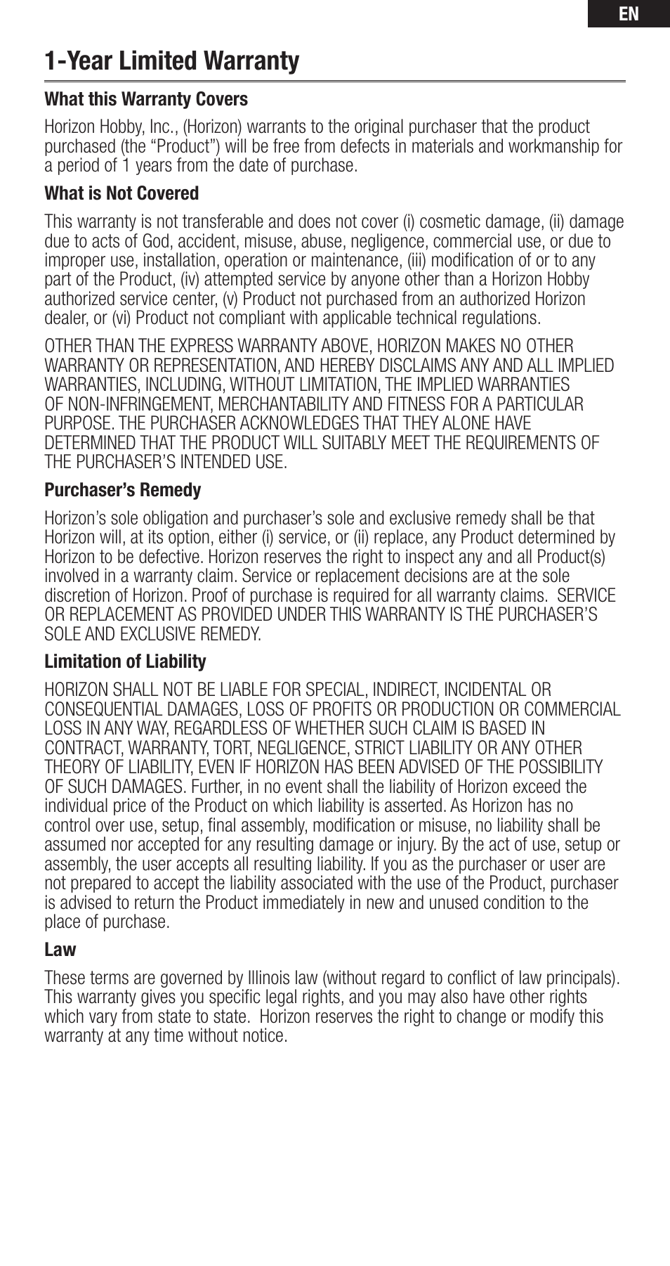 Year limited warranty | Spektrum SPMSR301 User Manual | Page 5 / 8