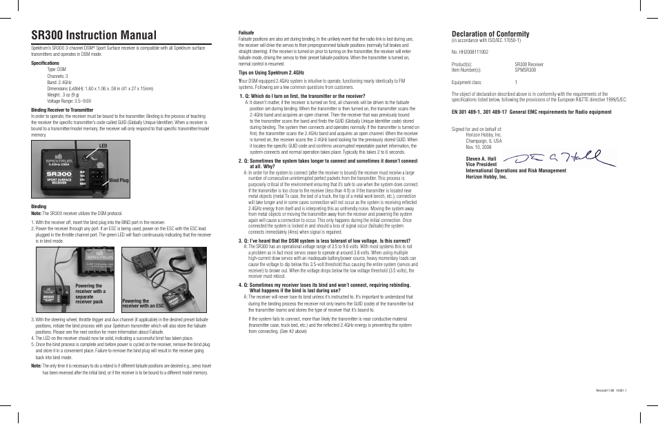 Spektrum SPMSR300 User Manual | 2 pages