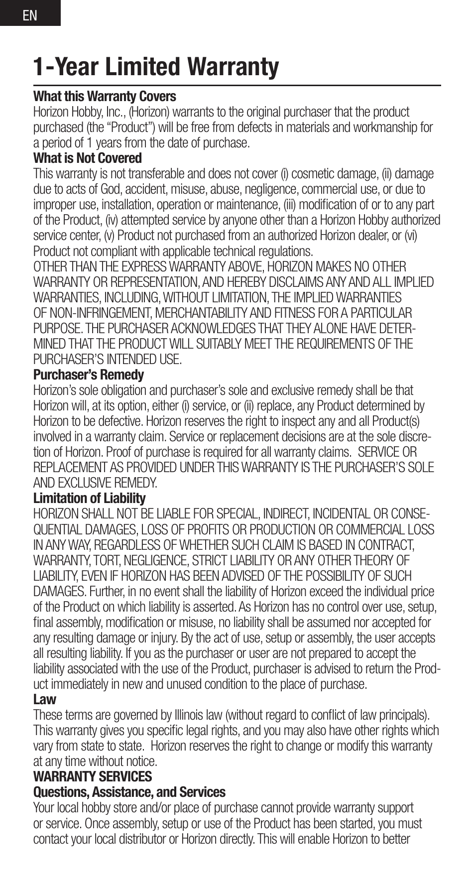 Year limited warranty | Spektrum SPMSR2000 User Manual | Page 8 / 12