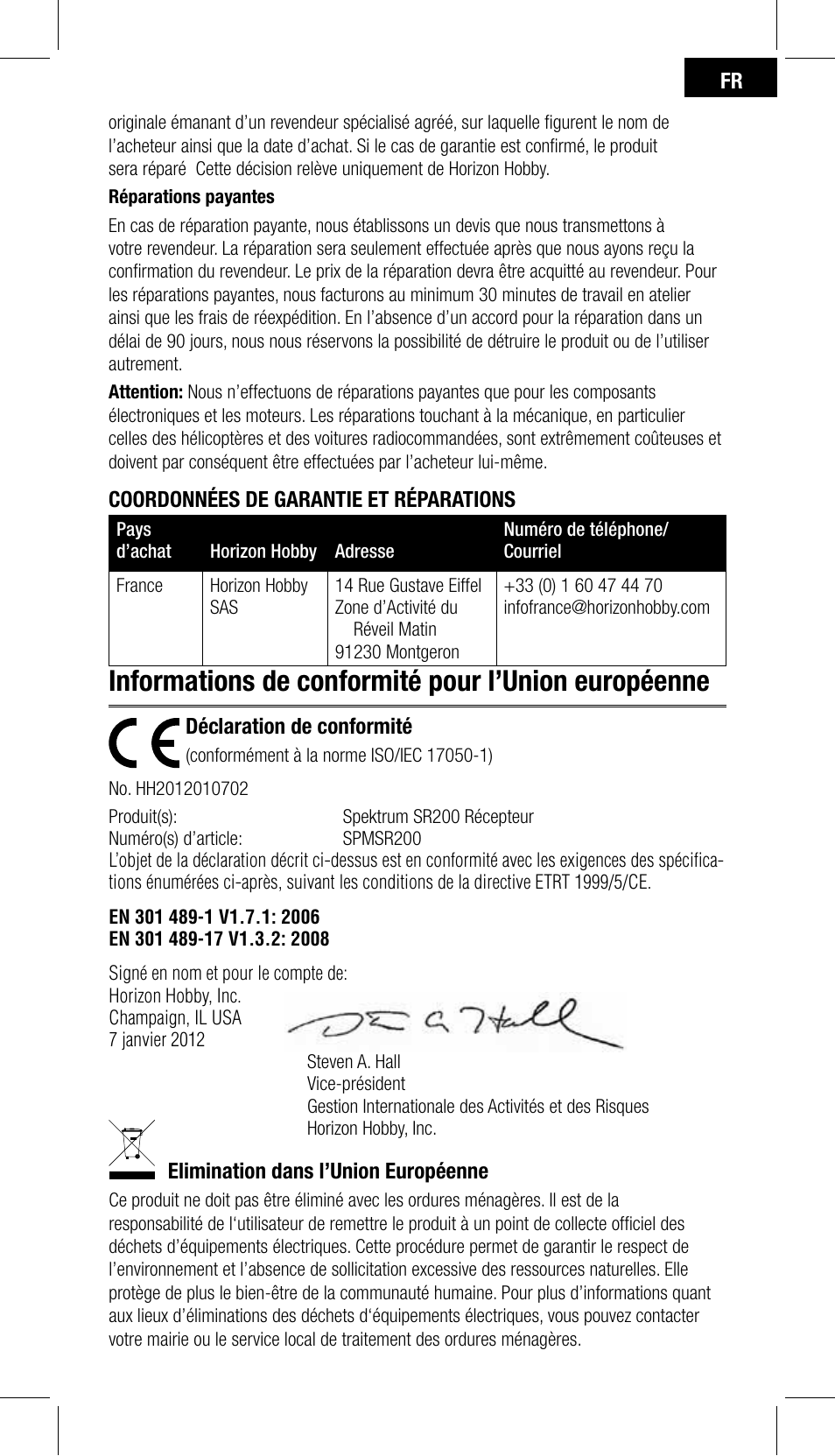 Informations de conformité pour l’union européenne | Spektrum SPMSR200 User Manual | Page 21 / 28