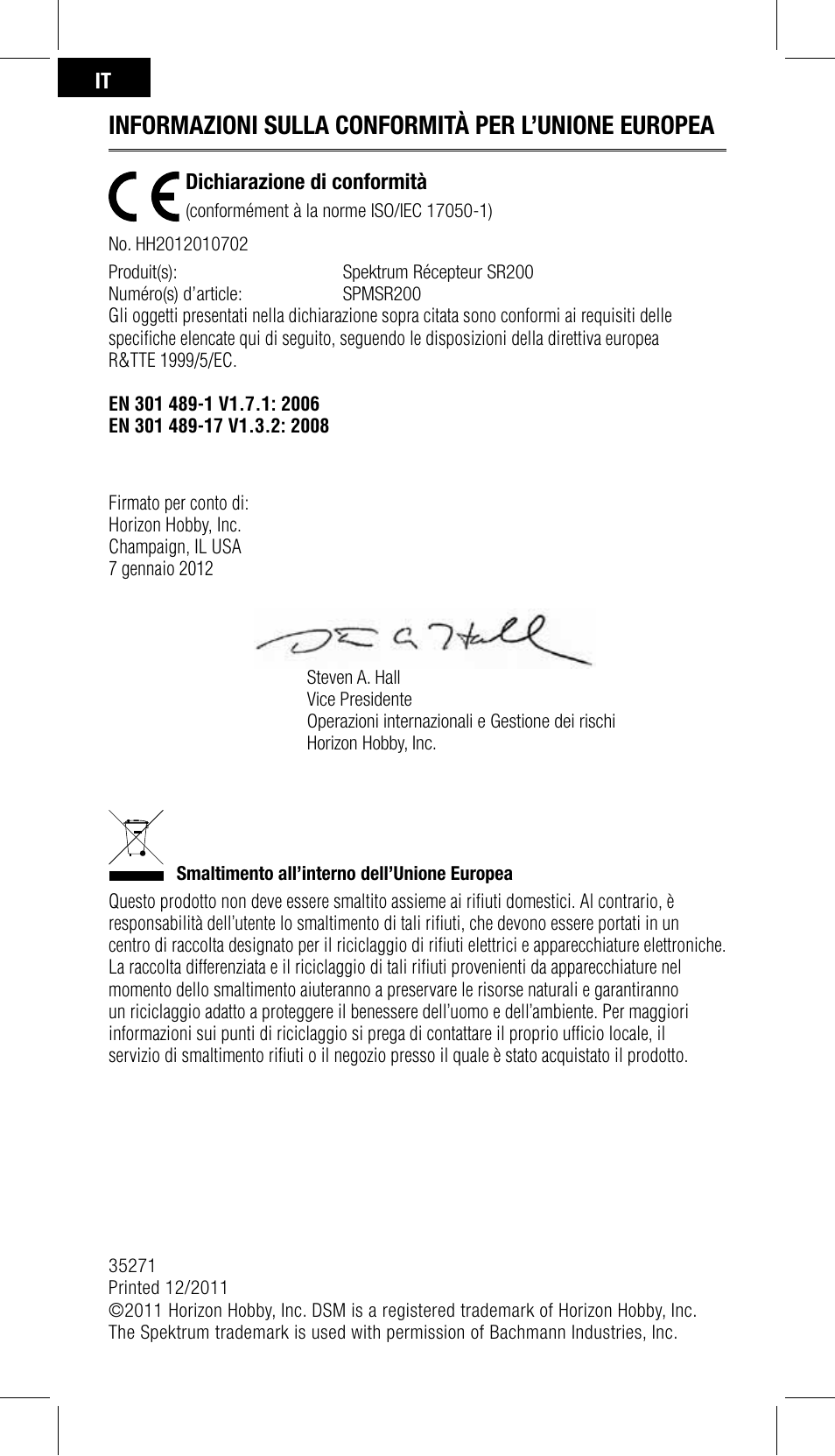 Informazioni sulla conformità per l’unione europea | Spektrum SPMSR200 User Manual | Page 28 / 28
