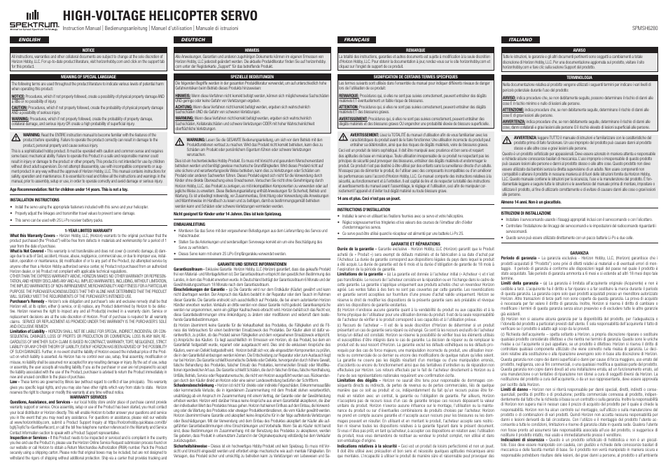 Spektrum SPMSH6280 User Manual | 2 pages