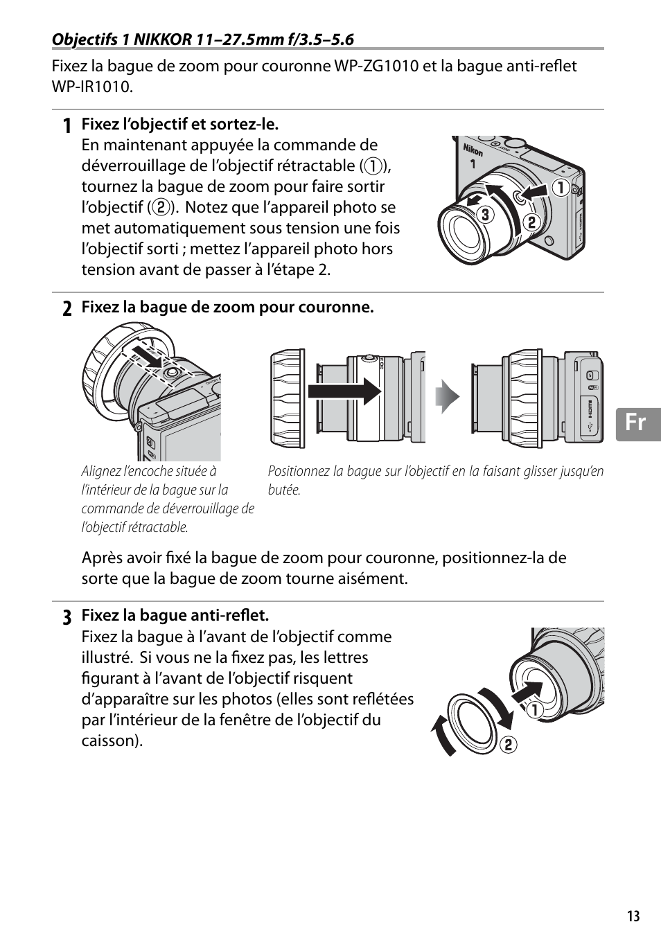 Objectifs 1 nikkor 11–27.5mm f/3.5–5.6 | Nikon WP-N3 User Manual | Page 127 / 312