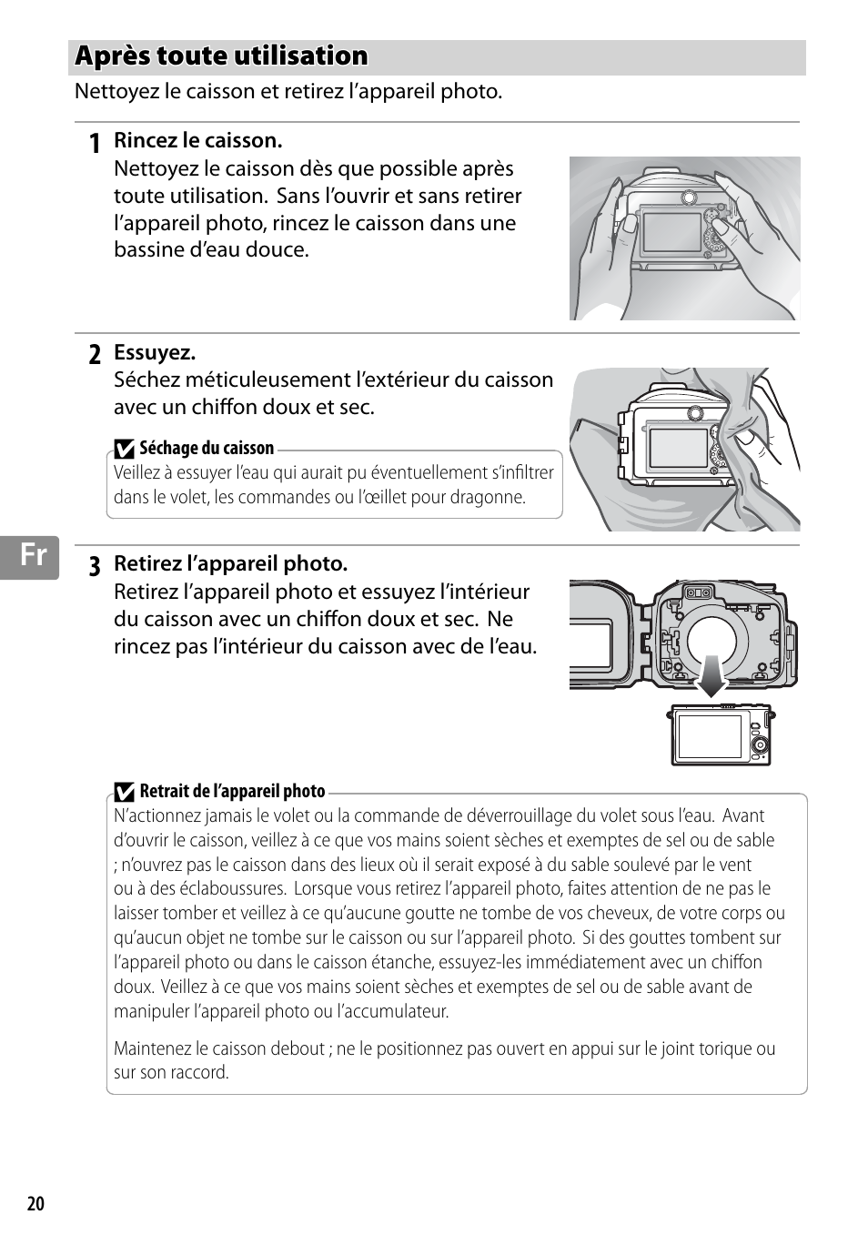 Après toute utilisation | Nikon WP-N3 User Manual | Page 134 / 312