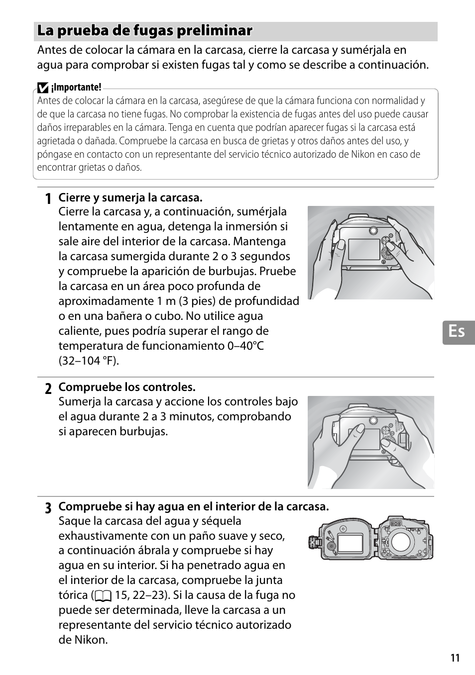 La prueba de fugas preliminar | Nikon WP-N3 User Manual | Page 159 / 312