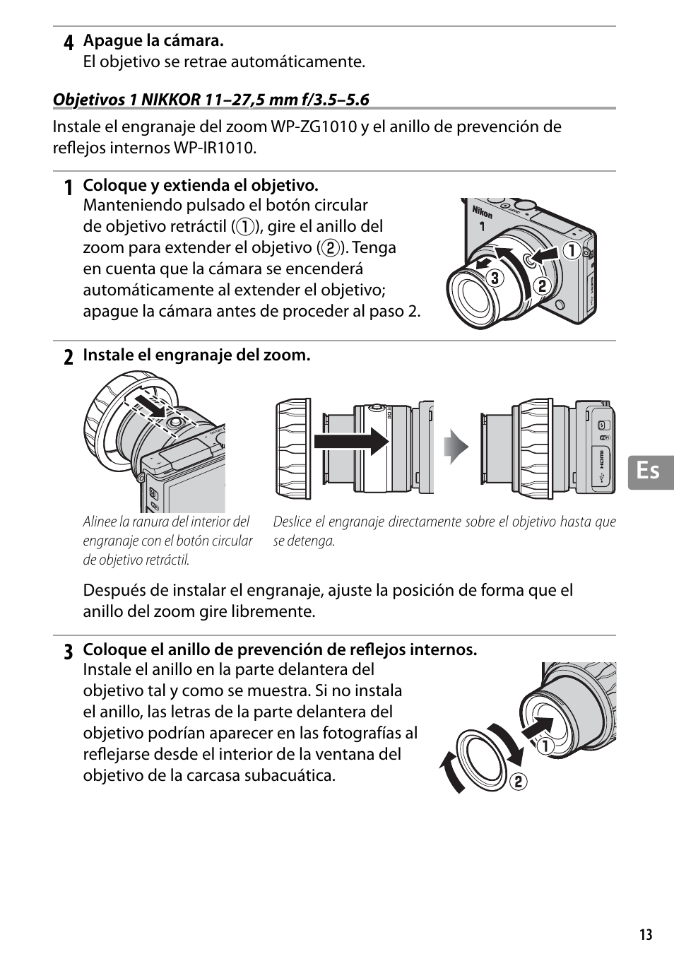 Objetivos 1 nikkor 11–27,5 mm f/3.5–5.6 | Nikon WP-N3 User Manual | Page 161 / 312