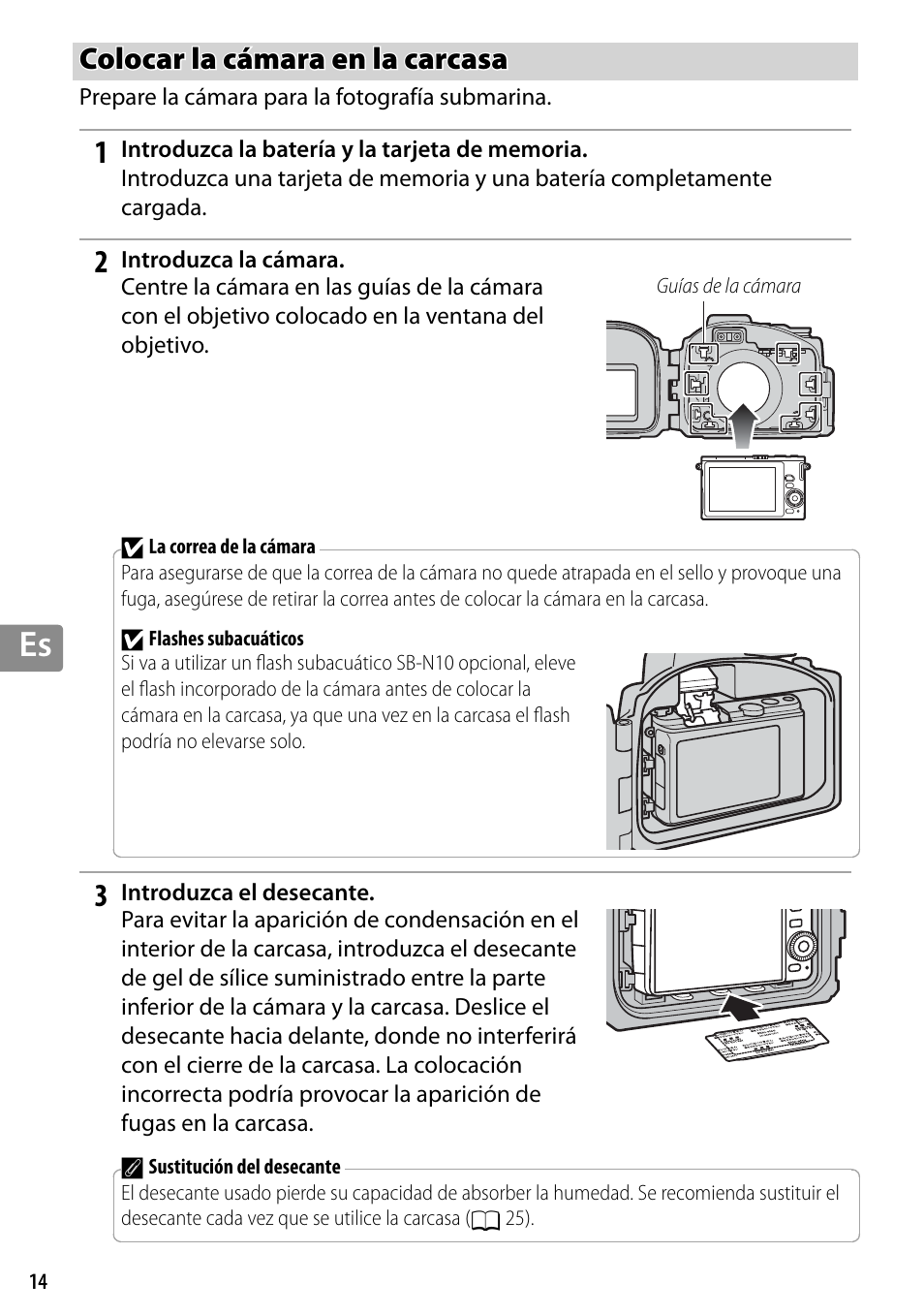 Colocar la cámara en la carcasa | Nikon WP-N3 User Manual | Page 162 / 312