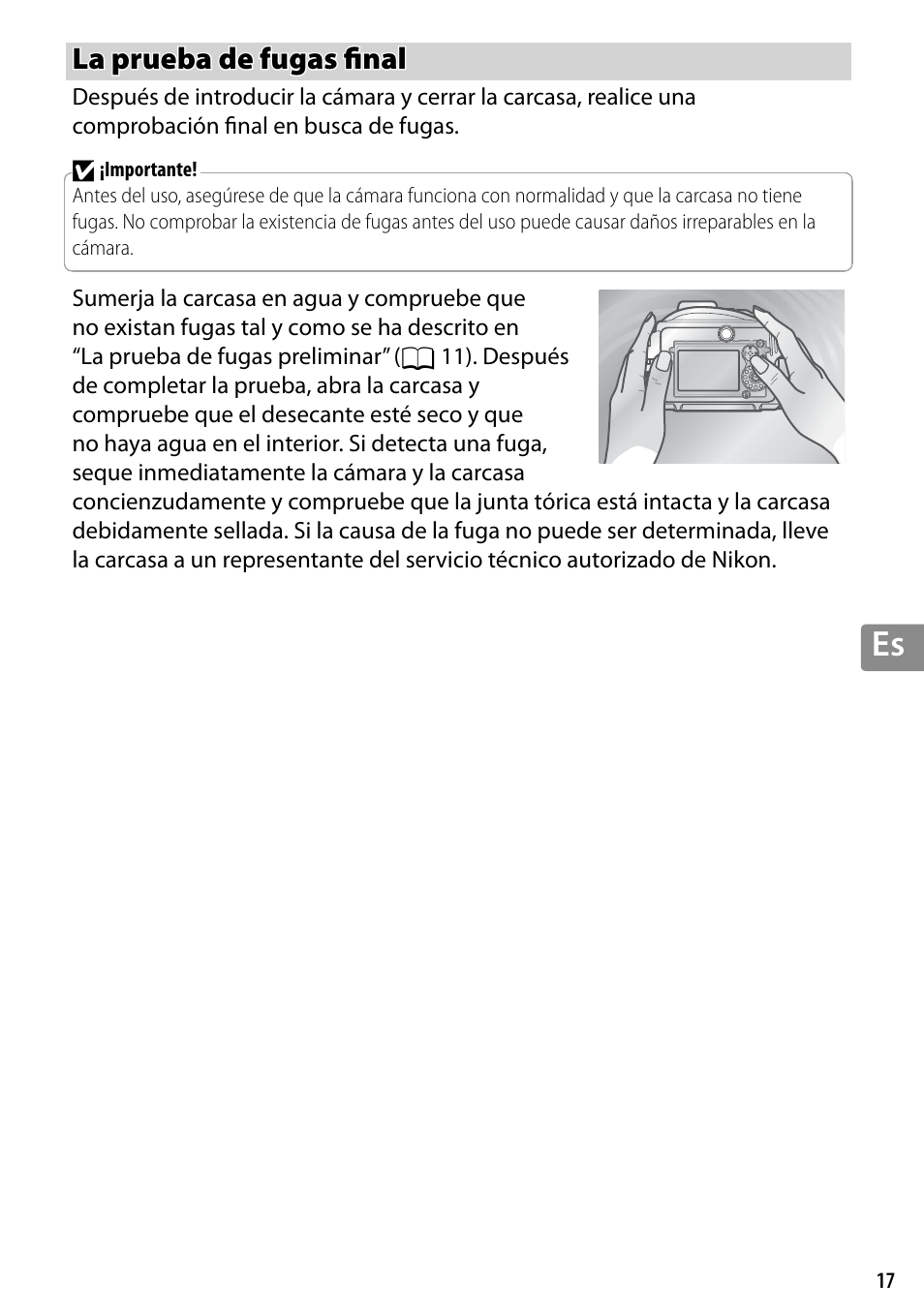 La prueba de fugas final, La prueba de fugas fi nal | Nikon WP-N3 User Manual | Page 165 / 312