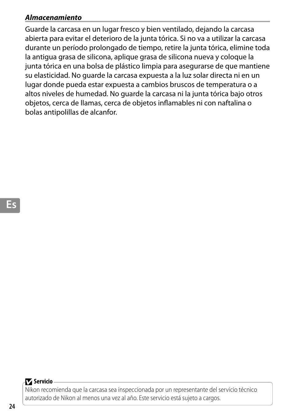 Almacenamiento | Nikon WP-N3 User Manual | Page 172 / 312