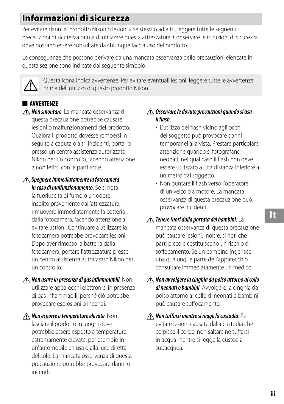 Informazioni di sicurezza | Nikon WP-N3 User Manual | Page 177 / 312