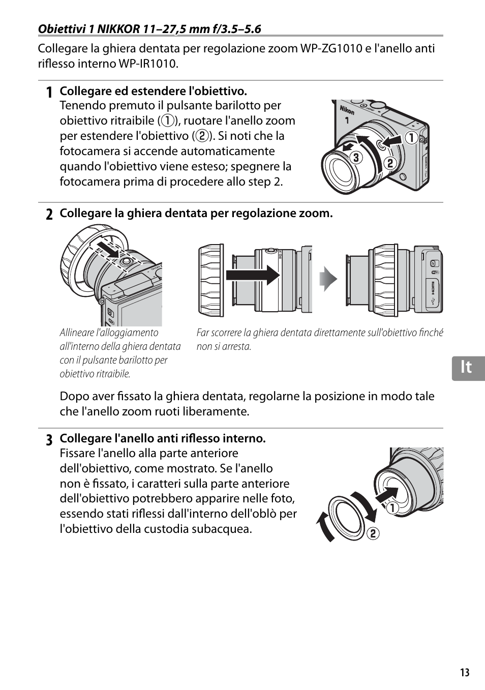 Obiettivi 1 nikkor 11–27,5 mm f/3.5–5.6 | Nikon WP-N3 User Manual | Page 195 / 312