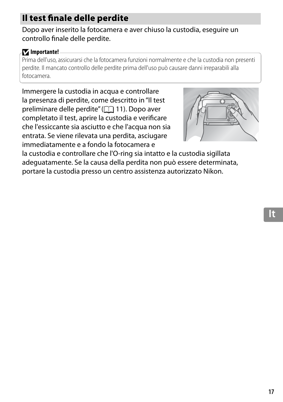 Il test finale delle perdite, Il test fi nale delle perdite | Nikon WP-N3 User Manual | Page 199 / 312