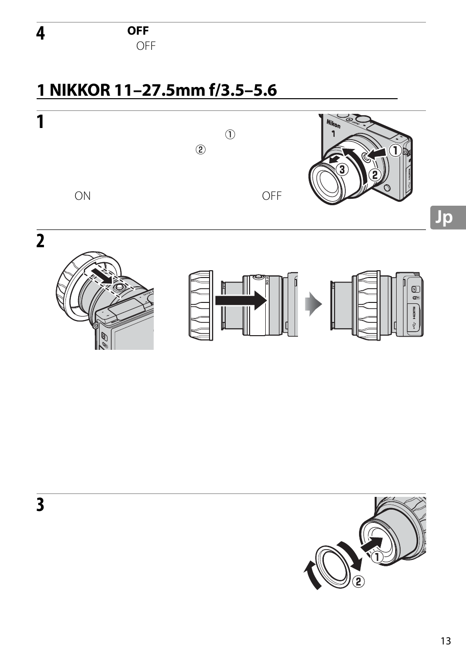 1 nikkor 11–27.5mm f/3.5–5.6 を取り付けた場合, を取り付けた場合 | Nikon WP-N3 User Manual | Page 23 / 312