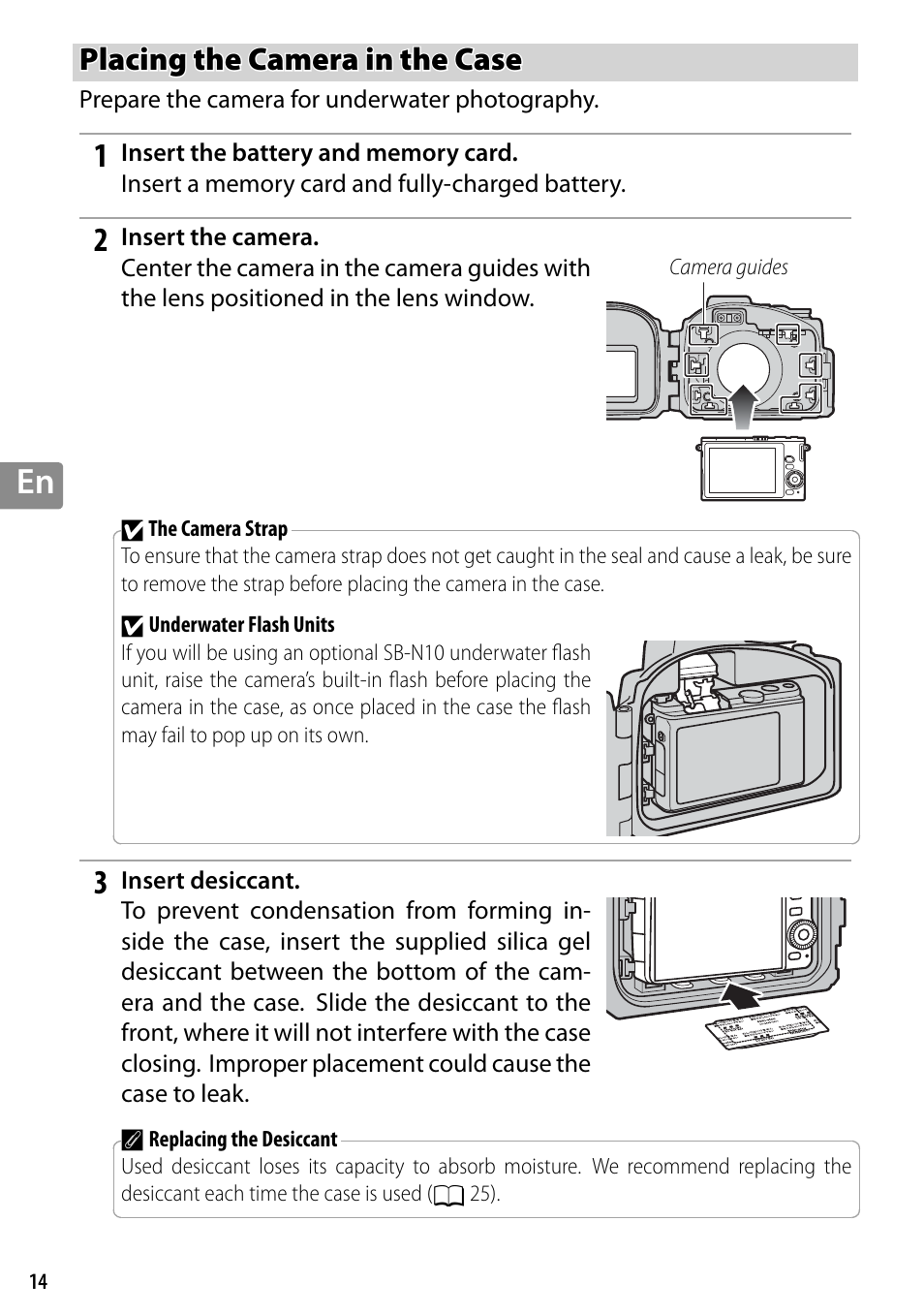 Placing the camera in the case | Nikon WP-N3 User Manual | Page 60 / 312