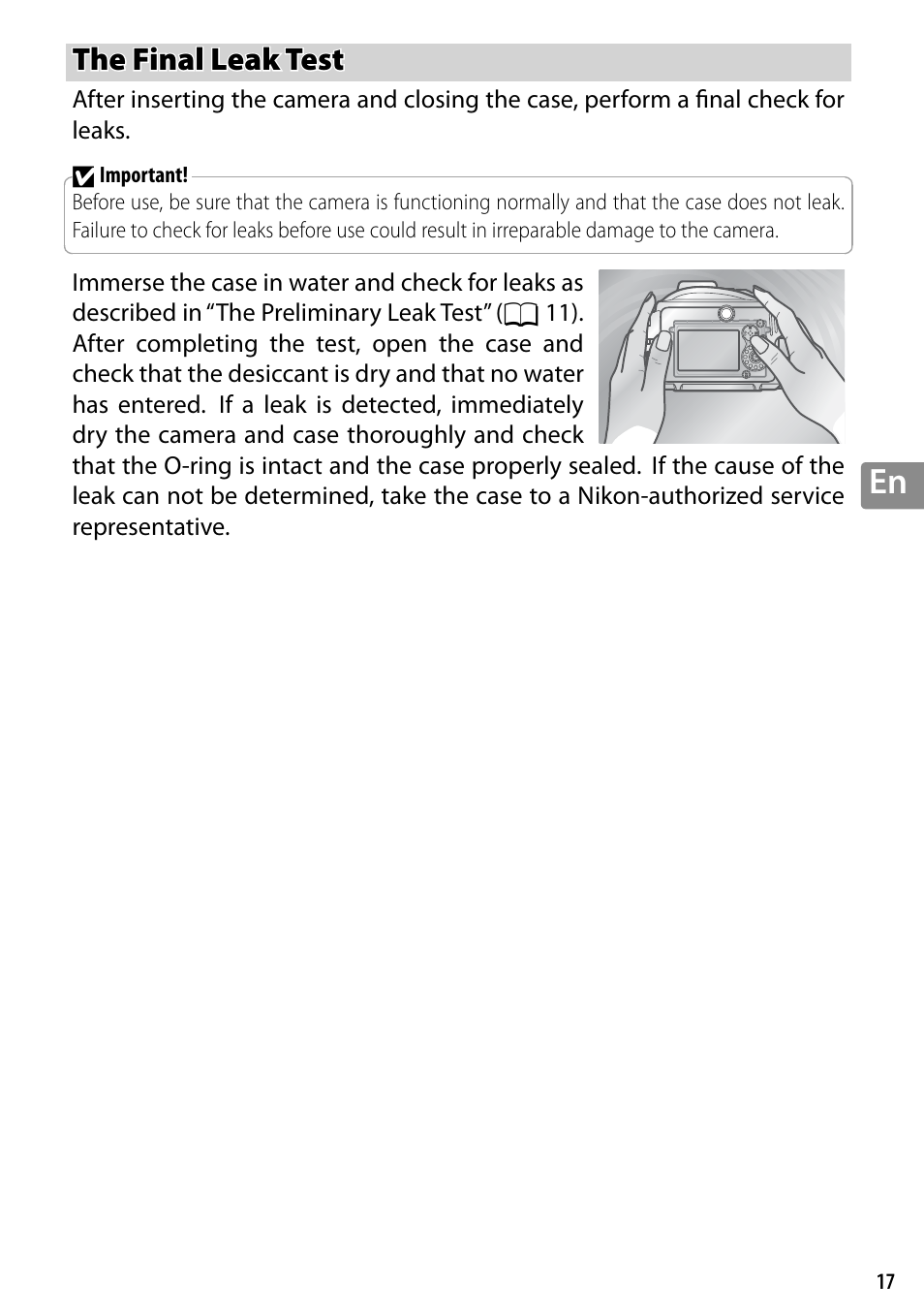 The final leak test | Nikon WP-N3 User Manual | Page 63 / 312