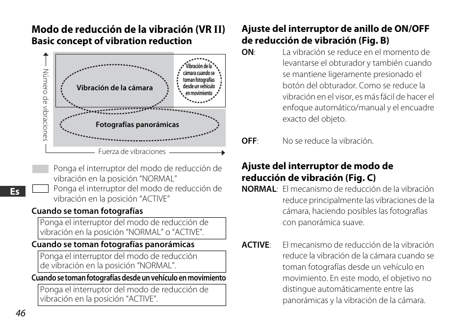 Modo de reducción de la vibración (vr ii), Basic concept of vibration reduction, P. 46 | Nikon 16-85mm-f-35-56G-ED-AF-S-VR-DX-Zoom User Manual | Page 46 / 128