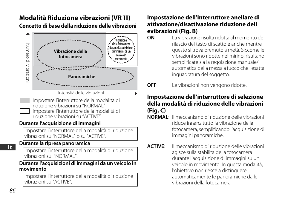 Modalità riduzione vibrazioni (vr ii), Concetto di base della riduzione delle vibrazioni, P. 86) | Nikon 16-85mm-f-35-56G-ED-AF-S-VR-DX-Zoom User Manual | Page 86 / 128