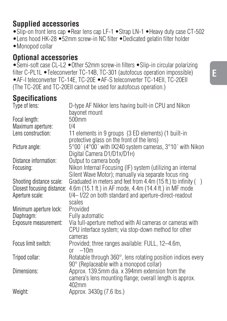 Nikon 500mm-f-4-IF-ED-II-AF-S-Nikkor User Manual | Page 17 / 54