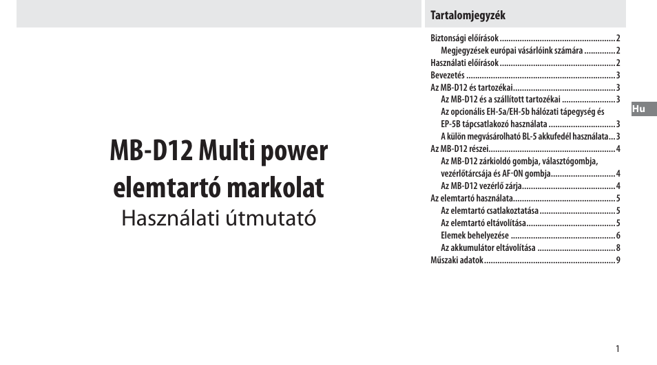 Tartalomjegyzék, Mb-d12 multi power elemtartó markolat, Használati útmutató | Nikon MB-D12 User Manual | Page 155 / 244