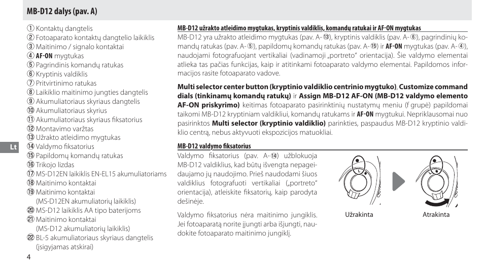 Mb-d12 dalys, Mb-d12 valdymo fiksatorius, Mb-d12 dalys (pav. a) | Nikon MB-D12 User Manual | Page 208 / 244