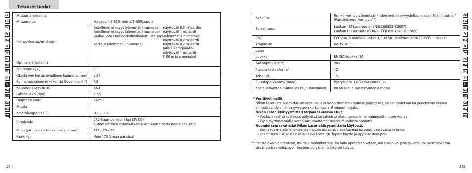 Tekniset tiedot | Nikon COOLSHOT User Manual | Page 108 / 156