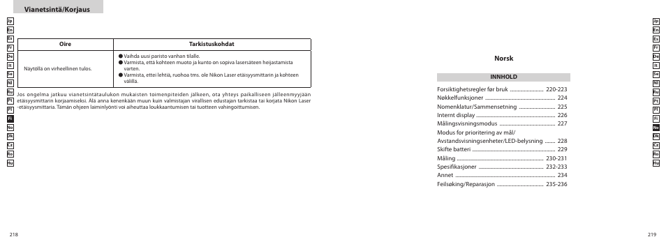 Vianetsintä/korjaus, Norsk | Nikon COOLSHOT User Manual | Page 110 / 156