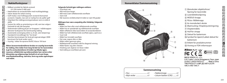 Nøkkelfunksjoner nomenklatur/sammensetning, Sammensetning | Nikon COOLSHOT User Manual | Page 113 / 156