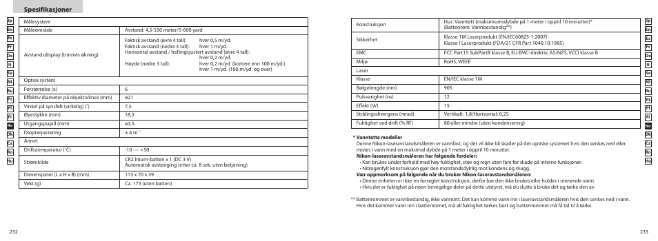 Spesifikasjoner | Nikon COOLSHOT User Manual | Page 117 / 156