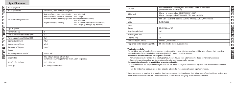 Specifikationer | Nikon COOLSHOT User Manual | Page 126 / 156