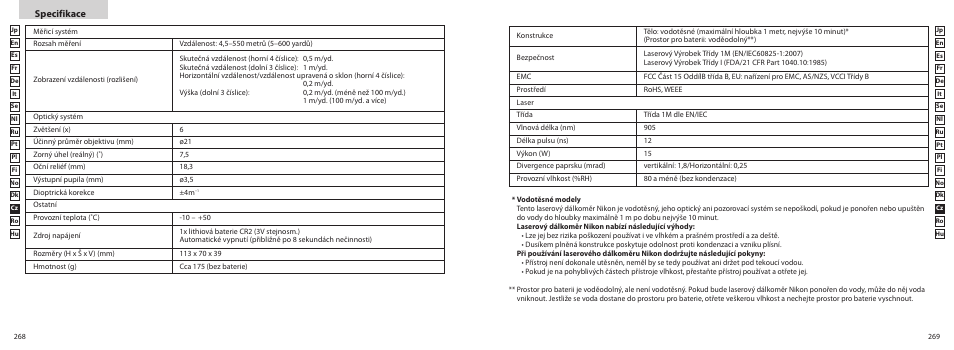 Specifikace | Nikon COOLSHOT User Manual | Page 135 / 156