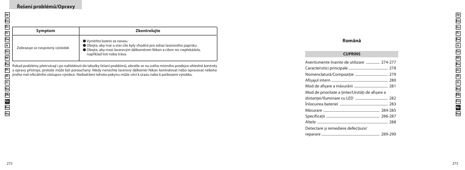 Řešení problémů/opravy, Română | Nikon COOLSHOT User Manual | Page 137 / 156