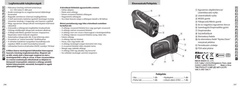 Legfontosabb tulajdonságok elnevezések/felépítés, Felépítés | Nikon COOLSHOT User Manual | Page 149 / 156