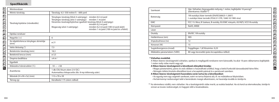 Specifikációk | Nikon COOLSHOT User Manual | Page 153 / 156