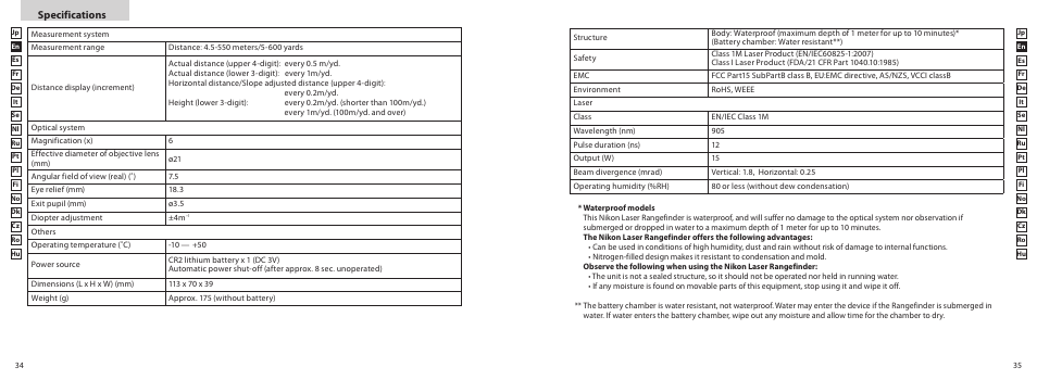 Specifications | Nikon COOLSHOT User Manual | Page 18 / 156