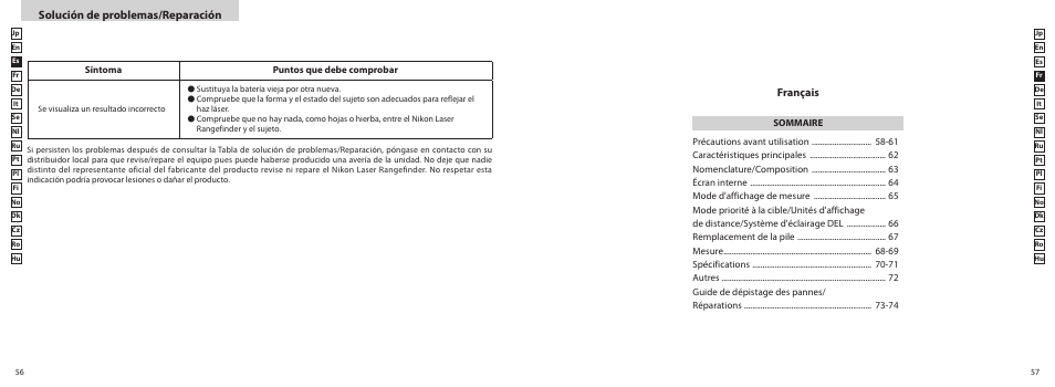 Solución de problemas/reparación, Français | Nikon COOLSHOT User Manual | Page 29 / 156