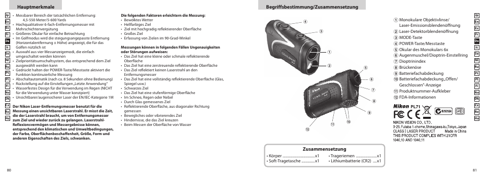 Hauptmerkmale begriffsbestimmung/zusammensetzung, Zusammensetzung | Nikon COOLSHOT User Manual | Page 41 / 156