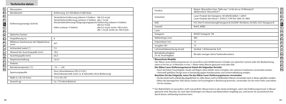 Technische daten | Nikon COOLSHOT User Manual | Page 45 / 156