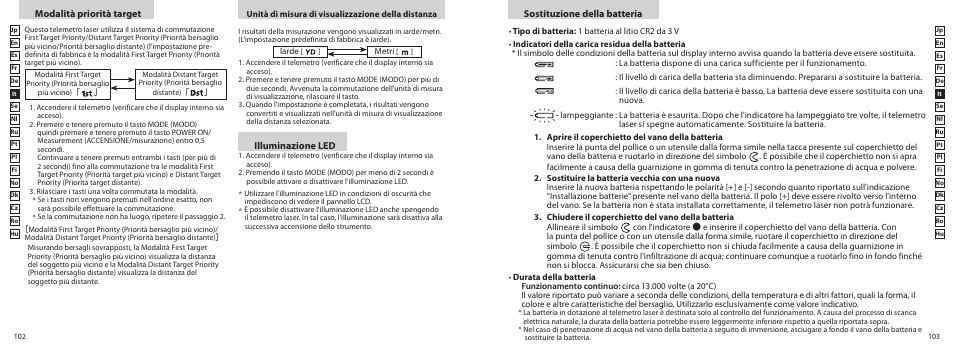 Sostituzione della batteria, Modalità priorità target, Illuminazione led | Nikon COOLSHOT User Manual | Page 52 / 156