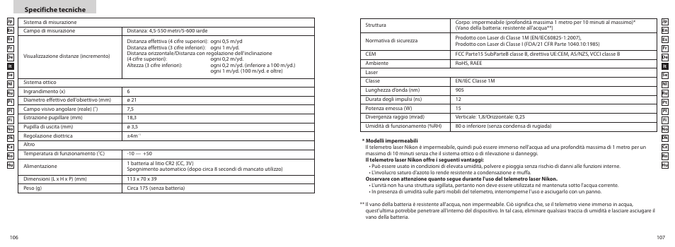 Specifiche tecniche | Nikon COOLSHOT User Manual | Page 54 / 156