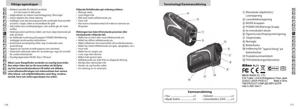 Viktiga egenskaper terminologi/sammansättning, Sammansättning | Nikon COOLSHOT User Manual | Page 59 / 156