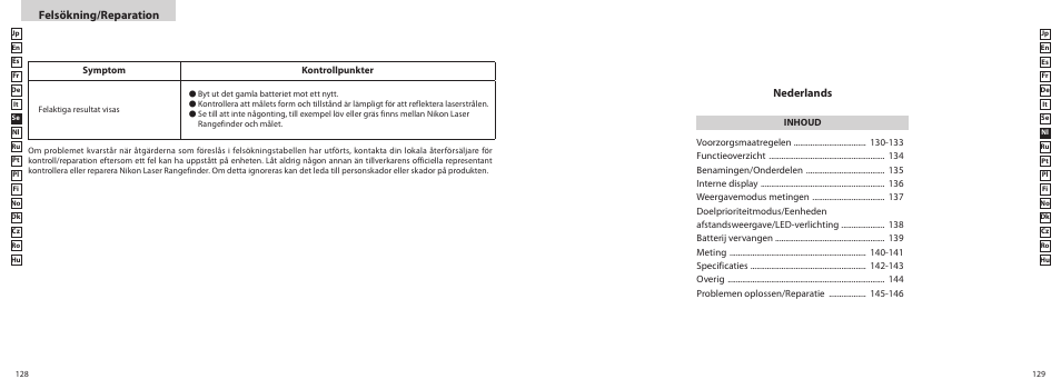 Felsökning/reparation, Nederlands | Nikon COOLSHOT User Manual | Page 65 / 156