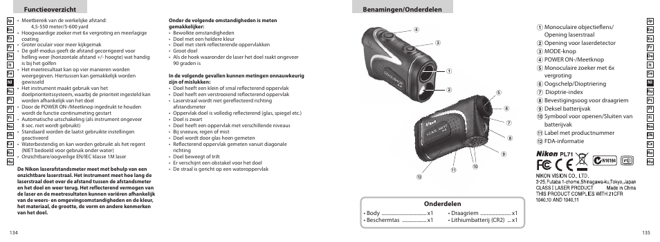 Functieoverzicht benamingen/onderdelen, Onderdelen | Nikon COOLSHOT User Manual | Page 68 / 156