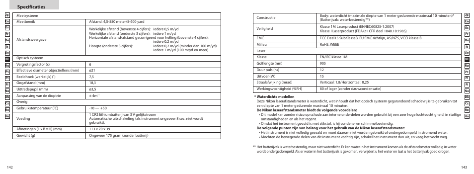 Specificaties | Nikon COOLSHOT User Manual | Page 72 / 156