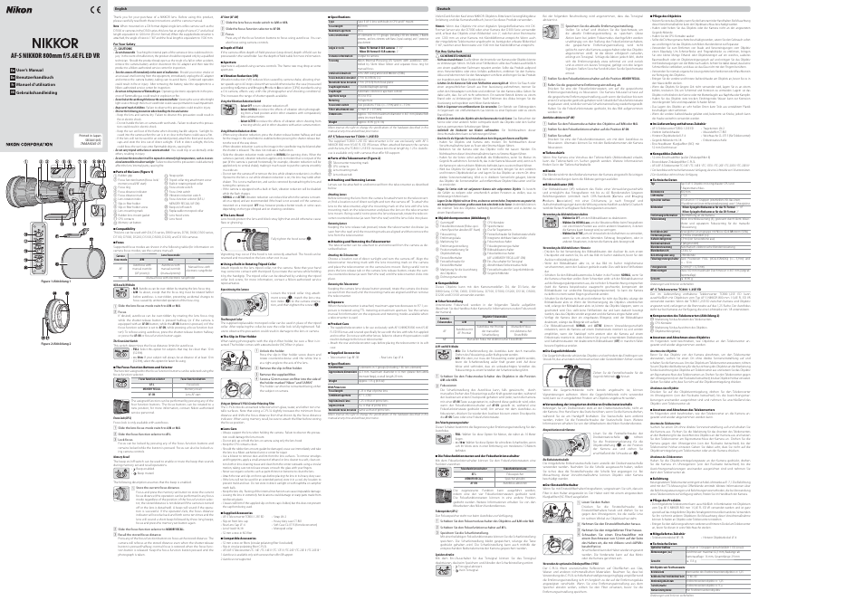 Nikon 800mm-f-56E-FL-ED-AF-S-VR-Nikkor User Manual | 2 pages