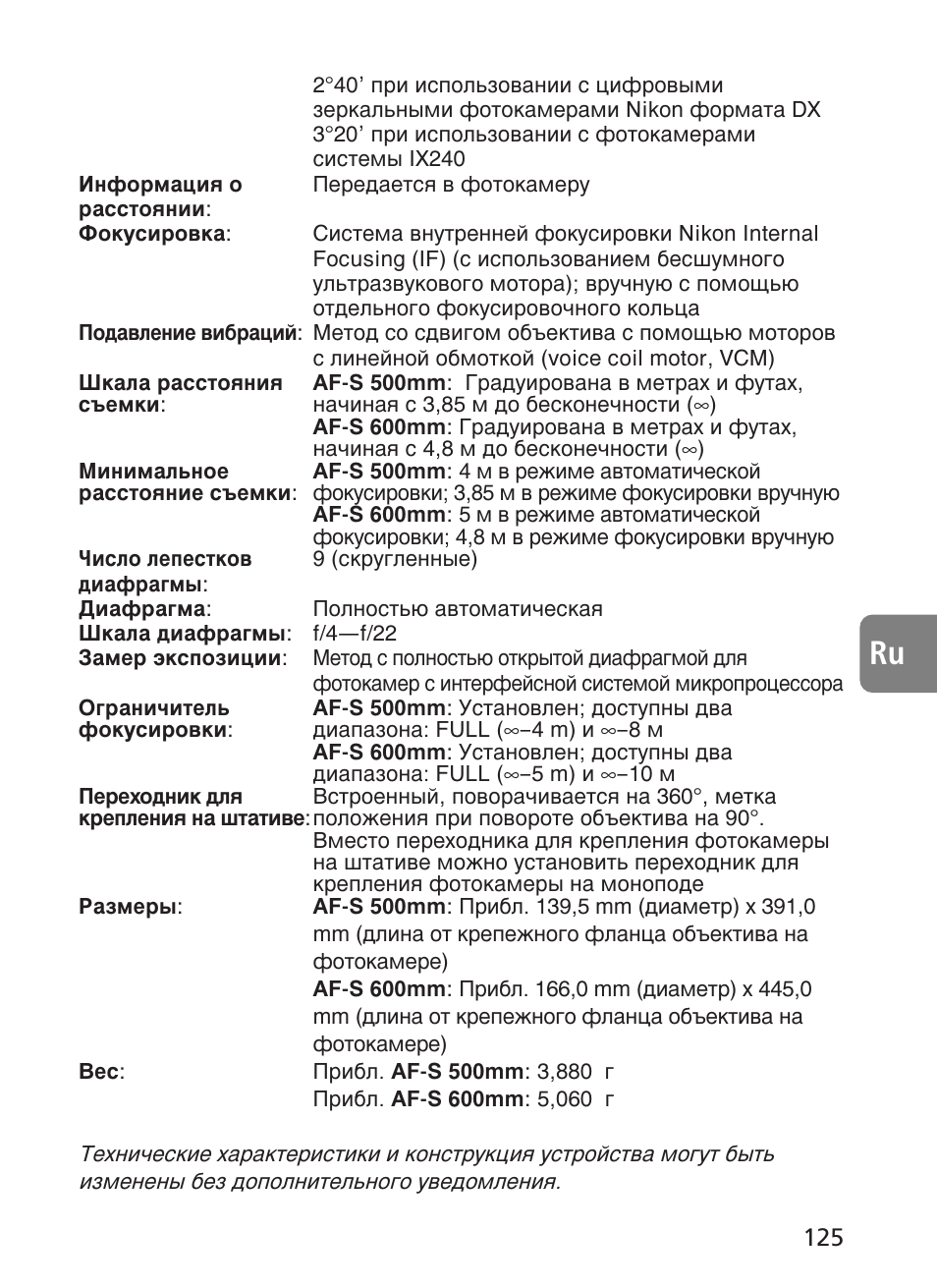 Nikon 500mm-f4G-ED-AF-S-VR-Nikkor User Manual | Page 125 / 224